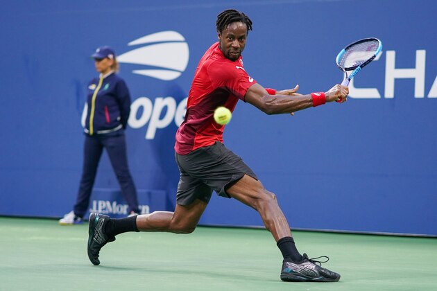 Gael Monfils of France returns the ball against Pablo Andujar of Spain in their Round Four Men's Singles tennis match during the 2019 US Open at the USTA Billie Jean King National Tennis Center in New York on September 2, 2019. (Photo by DOMINICK REUTER / AFP)        (Photo credit should read DOMINICK REUTER/AFP/Getty Images)