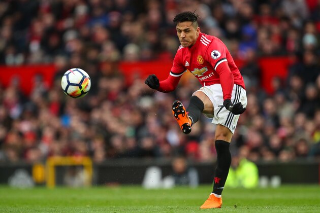 MANCHESTER, ENGLAND - MARCH 31: Alexis Sanchez of Manchester United during the Premier League match between Manchester United and Swansea City at Old Trafford on March 31, 2018 in Manchester, England. (Photo by Robbie Jay Barratt - AMA/Getty Images)