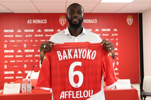 Monaco's French midfielder Tiemoue Bakayoko poses with his jersey after a press conference held for his presentation in La Turbie, near Monaco on September 3, 2019. (Photo by VALERY HACHE / AFP)        (Photo credit should read VALERY HACHE/AFP/Getty Images)