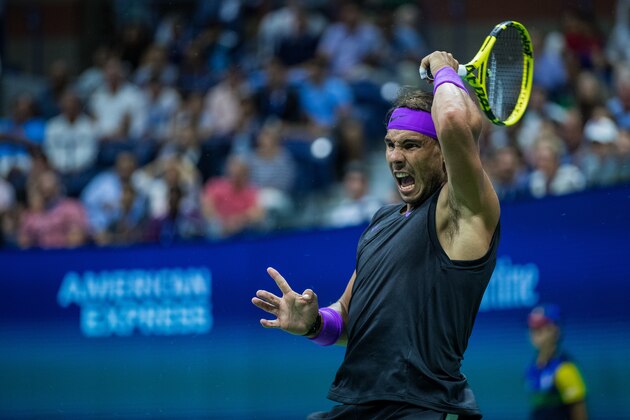 NEW YORK, NEW YORK - SEPTEMBER 02: Rafael Nadal of Spain returns a shot during his fourth round Men's Singles match against Marin Cilic of Croatia on day eightof the US Open at the USTA Billie Jean King National Tennis Center on September 02, 2019 in Queens borough in New York City. (Photo by Chaz Niell/Getty Images)