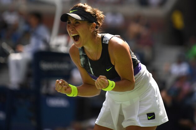 NEW YORK, NEW YORK - SEPTEMBER 04: Belinda Bencic of Switzerland celebrates after winning her Women's Singles quarterfinal match against Donna Vekic of Croatia on day ten of the 2019 US Open at the USTA Billie Jean King National Tennis Center on September 04, 2019 in the Queens borough of New York City. (Photo by Emilee Chinn/Getty Images)