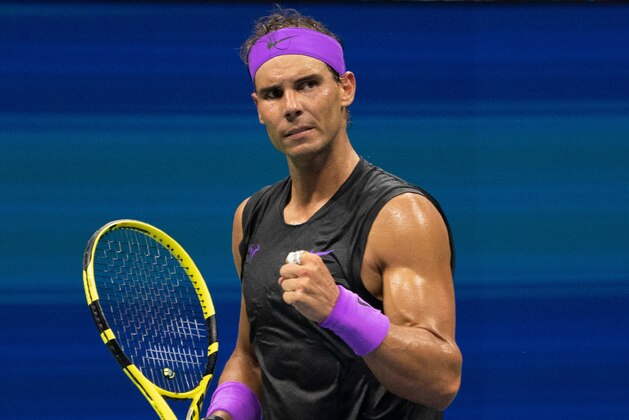 Rafael Nadal of Spain reacts to a point while playing Diego Schwartzman of Argentina during their Quarter-finals Men's Singles match at the 2019 US Open at the USTA Billie Jean King National Tennis Center in New York on September 4, 2019. (Photo by Don Emmert / AFP)        (Photo credit should read DON EMMERT/AFP/Getty Images)