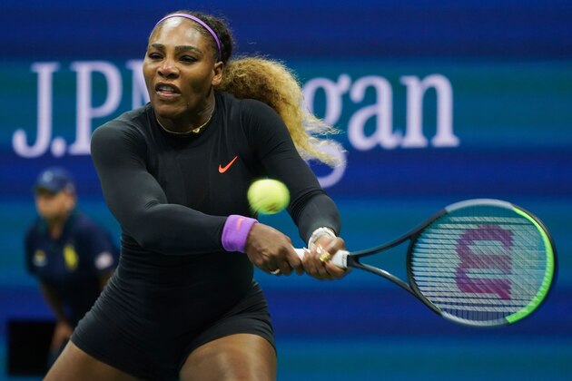 Serena Williams of the US returns the ball against Qiang Wang of China during their Women's Singles Quarter-finals tennis match during the 2019 US Open at the USTA Billie Jean King National Tennis Center in New York on September 3, 2019. (Photo by DOMINICK REUTER / AFP)        (Photo credit should read DOMINICK REUTER/AFP/Getty Images)
