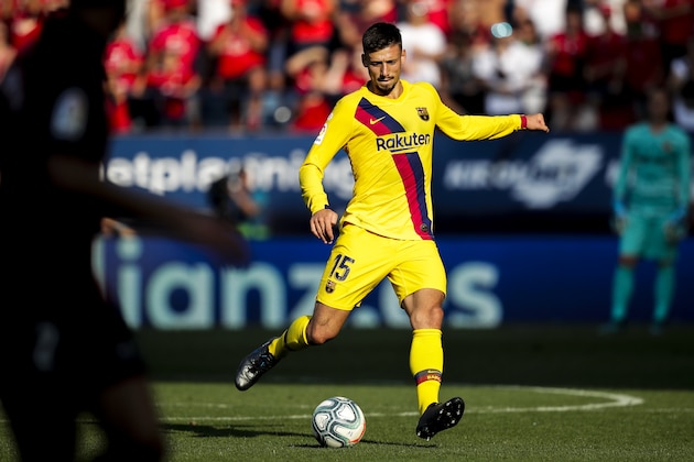PAMPLONA, SPAIN - AUGUST 31: Clement Lenglet of FC Barcelona during the La Liga Santander  match between Osasuna v FC Barcelona at the Estadio El Sadar on August 31, 2019 in Pamplona Spain (Photo by David S. Bustamante/Soccrates/Getty Images)