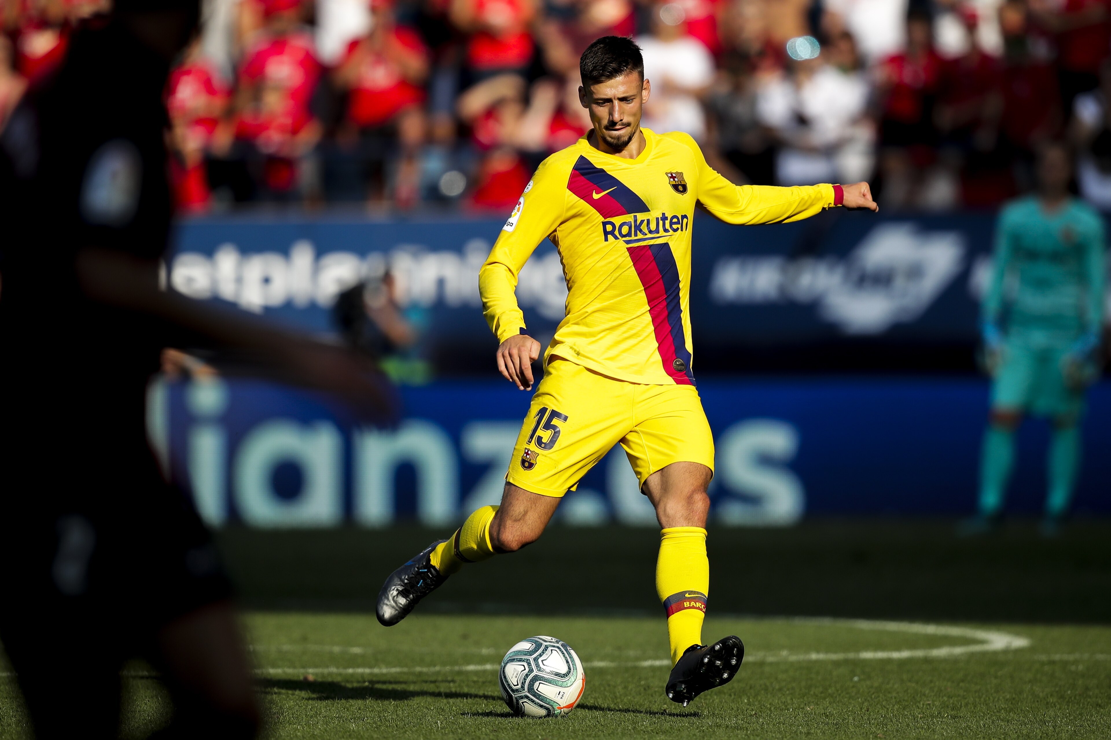 PAMPLONA, SPAIN - AUGUST 31: Clement Lenglet of FC Barcelona during the La Liga Santander  match between Osasuna v FC Barcelona at the Estadio El Sadar on August 31, 2019 in Pamplona Spain (Photo by David S. Bustamante/Soccrates/Getty Images)