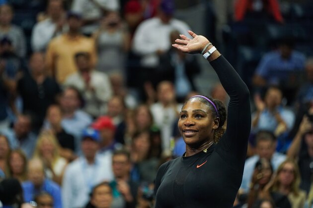 Serena Williams of the US waves to the crowd after defeating Qiang Wang of China in their Women's Singles Quarter-finals tennis match during the 2019 US Open at the USTA Billie Jean King National Tennis Center in New York on September 3, 2019. (Photo by DOMINICK REUTER / AFP)        (Photo credit should read DOMINICK REUTER/AFP/Getty Images)