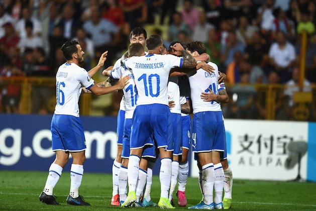 YEREVAN, ARMENIA - SEPTEMBER 05:  Andrea Belotti of Italy celebrates with team-mates after scoring a goal during the UEFA Euro 2020 qualifier between Armenia and Italy at Republican Stadium after Vazgen Sargsyan on September 5, 2019 in Yerevan, Armenia.  (Photo by Claudio Villa/Getty Images)