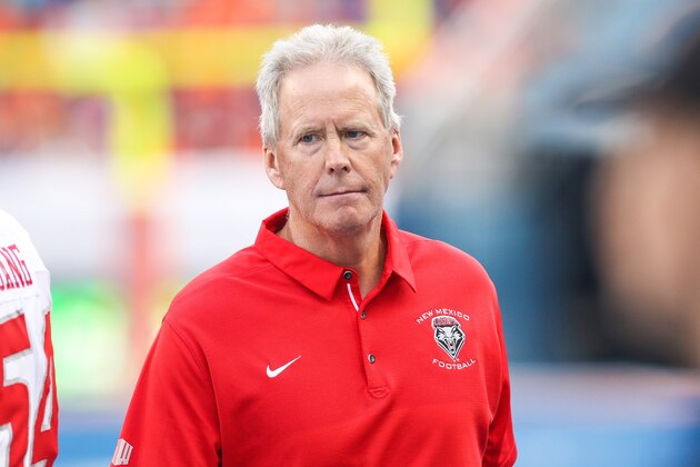BOISE, ID - SEPTEMBER 14: Head coach Bob Davie of the New Mexico Lobos prowls the sidelines during second half action against the Boise State Broncos on September 14, 2017 at Albertsons Stadium in Boise, Idaho. Boise State won the game 28-14. (Photo by Loren Orr/Getty Images)