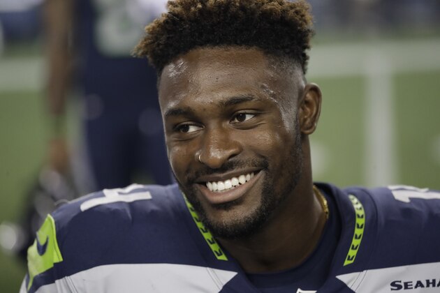 Seattle Seahawks wide receiver DK Metcalf during the second half of an NFL football preseason game against the Denver Broncos, Thursday, Aug. 8, 2019, in Seattle. (AP Photo/Elaine Thompson)