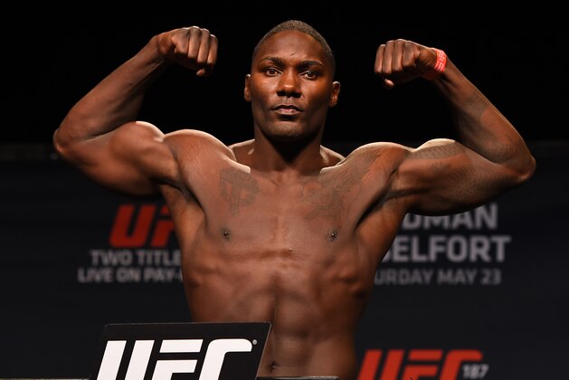 LAS VEGAS, NV - MAY 22:   Anthony 'Rumble' Johnson weighs in during the UFC 187 weigh-in at the MGM Grand Conference Center on May 22, 2015 in Las Vegas, Nevada. (Photo by Josh Hedges/Zuffa LLC/Zuffa LLC via Getty Images)