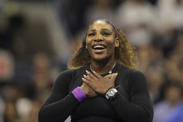 Serena Williams, of the United States, reacts after defeating Elina Svitolina, of Ukraine, during the semifinals of the U.S. Open tennis championships Thursday, Sept. 5, 2019, in New York. (AP Photo/Charles Krupa)