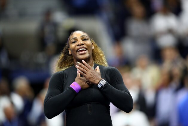 NEW YORK, NEW YORK - SEPTEMBER 05: Serena Williams of the United States shows her emotion to the crowd after winning her Women's Singles semi-final match against Elina Svitolina of the Ukraine on day eleven of the 2019 US Open at the USTA Billie Jean King National Tennis Center on September 05, 2019 in the Queens borough of New York City.    (Photo by Clive Brunskill/Getty Images)