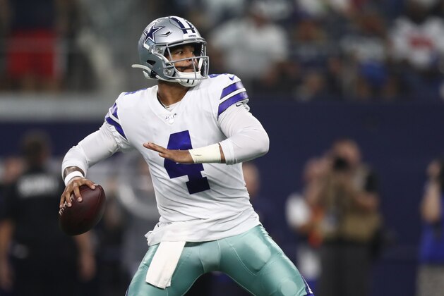 ARLINGTON, TEXAS - AUGUST 24:  Dak Prescott #4 of the Dallas Cowboys during a NFL preseason game at AT&T Stadium on August 24, 2019 in Arlington, Texas. (Photo by Ronald Martinez/Getty Images)