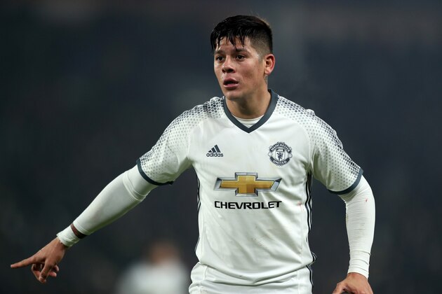 HULL, ENGLAND - JANUARY 26:  Marcos Rojo of Manchester United looks on during the EFL Cup Semi-Final second leg match between Hull City and Manchester United at KCOM Stadium on January 26, 2017 in Hull, England.  (Photo by Matthew Ashton - AMA/Getty Images)