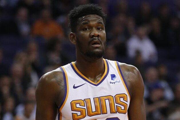 Phoenix Suns center Deandre Ayton (22) in the first half during an NBA basketball game against the Philadelphia 76ers, Wednesday, Jan. 2, 2019, in Phoenix. (AP Photo/Rick Scuteri)