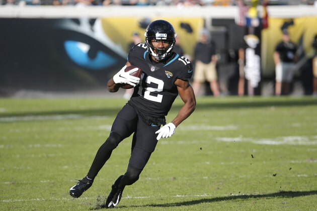 Jacksonville Jaguars wide receiver Dede Westbrook runs after a reception against the Washington Redskins during the second half of an NFL football game, Sunday, Dec. 16, 2018, in Jacksonville, Fla. (AP Photo/Stephen B. Morton)