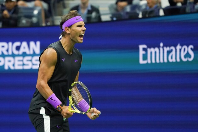 Rafael Nadal of Spain gestures after a point against Matteo Berrettini of Italy during their Singles Men's Semi-finals match at the 2019 US Open at the USTA Billie Jean King National Tennis Center in New York on September 6, 2019. (Photo by Don Emmert / AFP)        (Photo credit should read DON EMMERT/AFP/Getty Images)