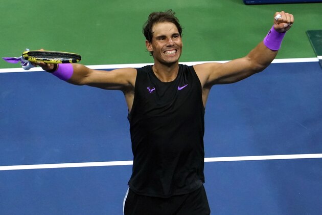 Rafael Nadal of Spain celebrates his victory over Matteo Berrettini of Italy during their Singles Men's Semi-finals match at the 2019 US Open at the USTA Billie Jean King National Tennis Center in New York on September 6, 2019. (Photo by TIMOTHY A. CLARY / AFP)        (Photo credit should read TIMOTHY A. CLARY/AFP/Getty Images)