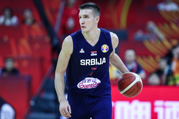 FOSHAN, CHINA - SEPTEMBER 04: #7 Bogdan Bogdanovic of the Serbia National Team in action against the Italy National Team during the 1st round of 2019 FIBA World Cup at GBA International Sports and Cultural Center on September 4, 2019 in Foshan, China. (Photo by Zhong Zhi/Getty Images)