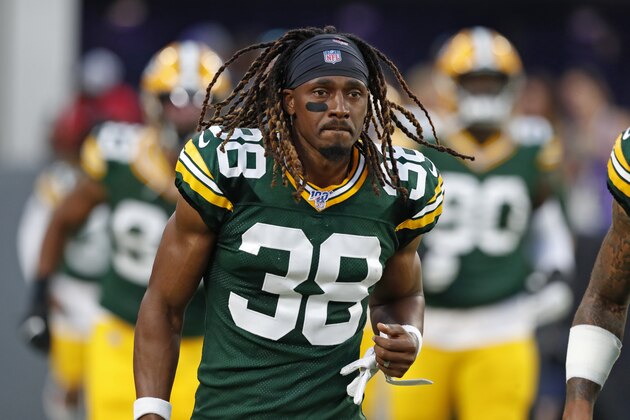 BALTIMORE, MARYLAND - AUGUST 15: Tramon Williams #38 of the Green Bay Packers takes the field prior to a preseason game against the Baltimore Ravens at M&T Bank Stadium on August 15, 2019 in Baltimore, Maryland. (Photo by Todd Olszewski/Getty Images)