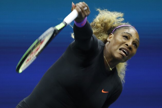 NEW YORK, NEW YORK - SEPTEMBER 05: Serena Williams of the United States serves during her Women's Singles semi-final match against Elina Svitolina of the Ukraine on day eleven of the 2019 US Open at the USTA Billie Jean King National Tennis Center on September 05, 2019 in the Queens borough of New York City. (Photo by Michael Owens/Getty Images)