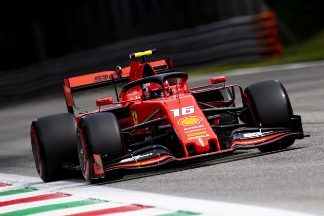 MONZA, ITALY - SEPTEMBER 07: Charles Leclerc of Monaco driving the (16) Scuderia Ferrari SF90 on track during final practice for the F1 Grand Prix of Italy at Autodromo di Monza on September 07, 2019 in Monza, Italy. (Photo by Mark Thompson/Getty Images)