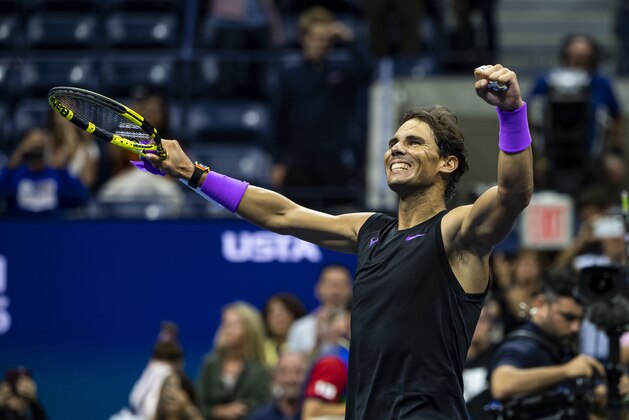 NEW YORK, NEW YORK - SEPTEMBER 06: Rafael Nadal of Spain celebrates his victory over Matteo Berrettini of Italy at Arthur Ashe Stadium at the USTA Billie Jean King National Tennis Center on September 06, 2019 in New York City. (Photo by TPN/Getty Images)