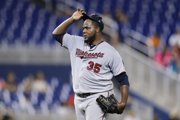 MIAMI, FLORIDA - AUGUST 01:  Michael Pineda #35 of the Minnesota Twins reacts in the second inning against the Miami Marlins at Marlins Park on August 01, 2019 in Miami, Florida. (Photo by Michael Reaves/Getty Images)