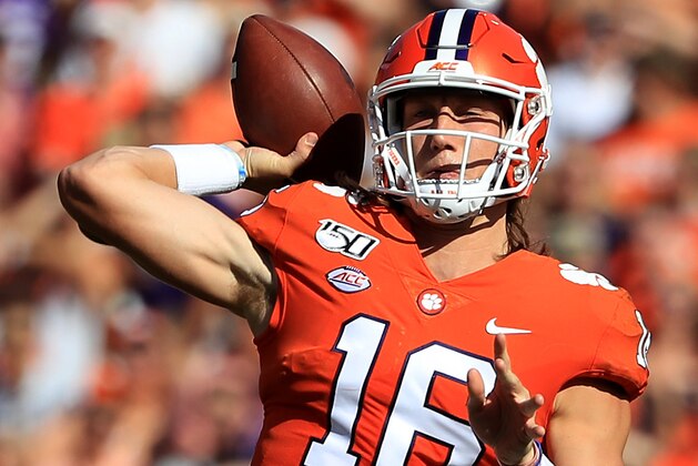 CLEMSON, SOUTH CAROLINA - SEPTEMBER 07: Trevor Lawrence #16 of the Clemson Tigers drops back to pass against the Texas A&M Aggies during their game at Memorial Stadium on September 07, 2019 in Clemson, South Carolina. (Photo by Streeter Lecka/Getty Images)