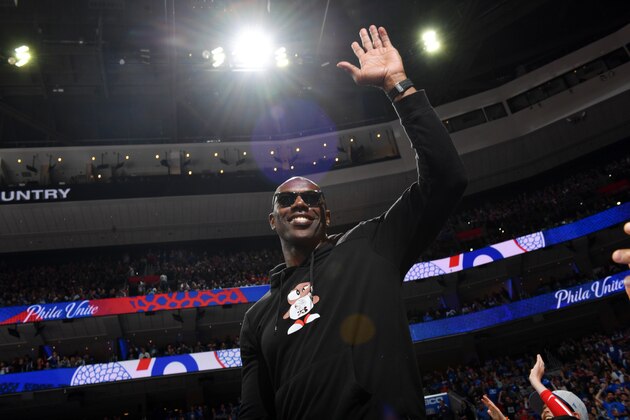 PHILADELPHIA, PA - MAY 5: Former NFL Player, Terrell Owens, attends a game between the Toronto Raptors and the Philadelphia 76ers during Game Four of the Eastern Conference Semifinals on May 5, 2019 at the Wells Fargo Center in Philadelphia, Pennsylvania NOTE TO USER: User expressly acknowledges and agrees that, by downloading and/or using this Photograph, user is consenting to the terms and conditions of the Getty Images License Agreement. Mandatory Copyright Notice: Copyright 2019 NBAE (Photo by Jesse D. Garrabrant/NBAE via Getty Images)
