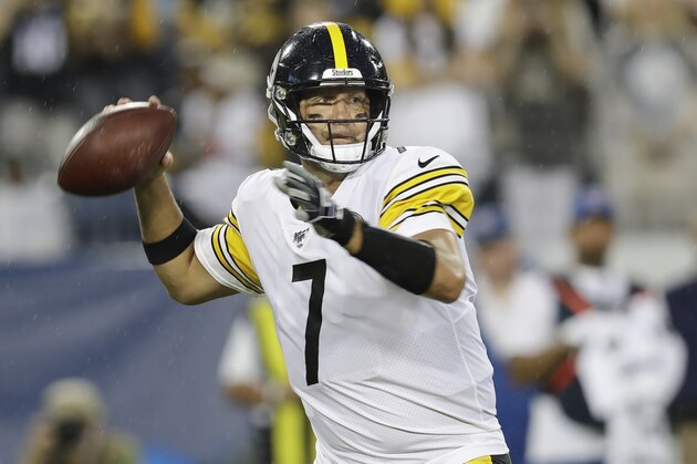 Pittsburgh Steelers quarterback Ben Roethlisberger passes against the Tennessee Titans in the first half of a preseason NFL football game Sunday, Aug. 25, 2019, in Nashville, Tenn. (AP Photo/Mark Zaleski)