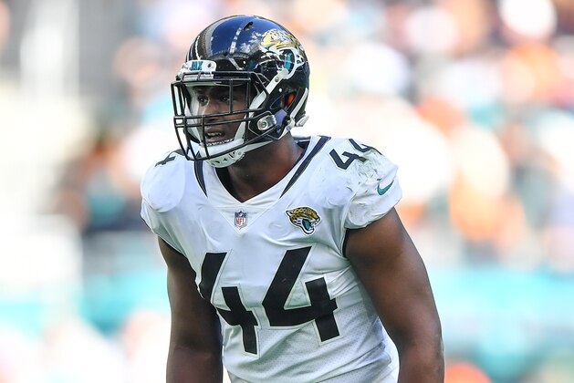MIAMI, FL - DECEMBER 23: Myles Jack #44 of the Jacksonville Jaguars in action against the Miami Dolphins at Hard Rock Stadium on December 23, 2018 in Miami, Florida. (Photo by Mark Brown/Getty Images)