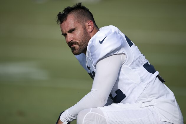 FILE - In this July 30, 2019, file photo, Los Angeles Rams safety Eric Weddle attends an NFL football training camp in Irvine, Calif. Weddle and nearly every Rams starter did not participate at all in the just-completed preseason, and they will not get their first real game action together until Sunday, Sept. 8, 2019, in their regular season opener at Carolina. The veteran safety appears to be fitting in splendidly with his new defense, but he will not know exactly how he fits until they finally get on the field together. (AP Photo/Kelvin Kuo, File)
