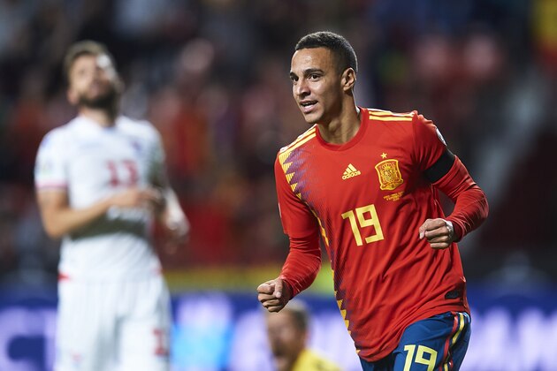 GIJON, SPAIN - SEPTEMBER 08: Rodrigo Moreno of Spain celebrates after scoring during the UEFA Euro 2020 qualifier match between Spain and Faroe Islands at Estadio Municipal El Molinon on September 08, 2019 in Gijon, Spain. (Photo by Juan Manuel Serrano Arce/Getty Images)