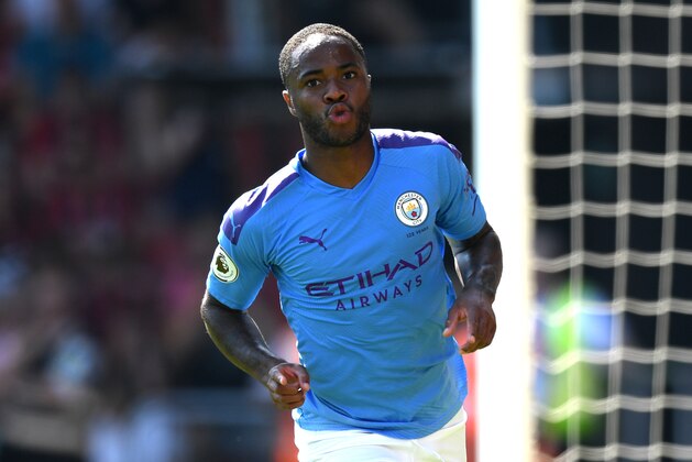 BOURNEMOUTH, ENGLAND - AUGUST 25: Raheem Sterling of Manchester City celebrates after scoring his team's second goal during the Premier League match between AFC Bournemouth and Manchester City at Vitality Stadium on August 25, 2019 in Bournemouth, United Kingdom. (Photo by Shaun Botterill/Getty Images)