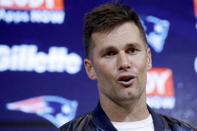 New England Patriots quarterback Tom Brady speaks to the media following an NFL football game against the Pittsburgh Steelers, Monday, Sept. 9, 2019, in Foxborough, Mass. (AP Photo/Elise Amendola)