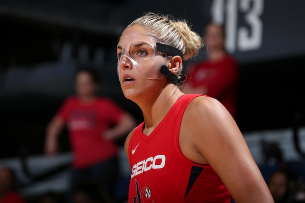 WASHINGTON, DC - SEPTEMBER 8: Elena Delle Donne #11 of the Washington Mystics looks on during the game against the Chicago Sky on September 8, 2019 at the St Elizabeths East Entertainment & Sports Arena in Washington, DC. NOTE TO USER: User expressly acknowledges and agrees that, by downloading and/or using this photograph, user is consenting to the terms and conditions of the Getty Images License Agreement. Mandatory Copyright Notice: Copyright 2019 NBAE (Photo by Ned Dishman/NBAE via Getty Images)