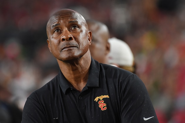 LOS ANGELES, CA - OCTOBER 14:  Athletic director Lynn Swann of the USC Trojans stands on the sidelines during the game against the Utah Utes at the Los Angeles Memorial Coliseum on October 14, 2017 in Los Angeles, California.  (Photo by Jayne Kamin-Oncea/Getty Images)