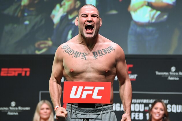 PHOENIX, ARIZONA - FEBRUARY 16:  Cain Velasquez poses on the scale during the UFC Fight Night weigh-in at Comerica Theatre on February 16, 2019 in the Phoenix, Arizona. (Photo by Josh Hedges/Zuffa LLC/Zuffa LLC via Getty Images)