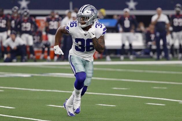 Dallas Cowboys running back Tony Pollard runs out of the backfield during the first half of a preseason NFL football game against the Houston Texans in Arlington, Texas, Saturday, Aug. 24, 2019. (AP Photo/Roger Steinman)