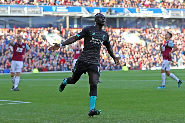 BURNLEY, ENGLAND - AUGUST 31: Sadio Mane of Liverpool celebrates after their team scores a goal during the Premier League match between Burnley FC and Liverpool FC at Turf Moor on August 31, 2019 in Burnley, United Kingdom. (Photo by Matthew Lewis/Getty Images)