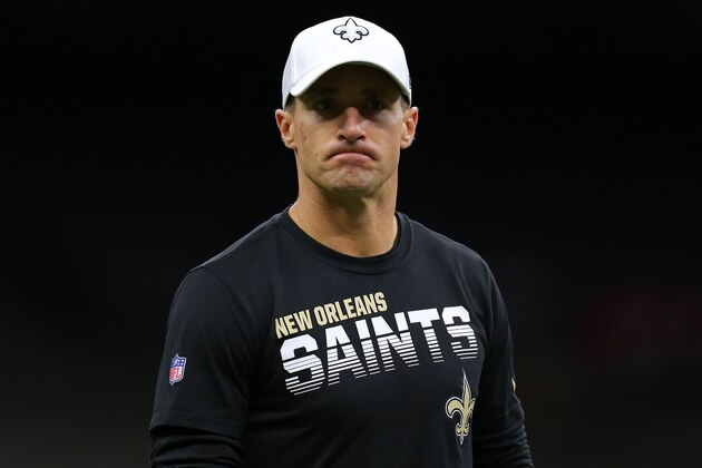 NEW ORLEANS, LOUISIANA - SEPTEMBER 09: Drew Brees #9 of the New Orleans Saints warms up before a game at the Mercedes Benz Superdome on September 09, 2019 in New Orleans, Louisiana. (Photo by Jonathan Bachman/Getty Images)