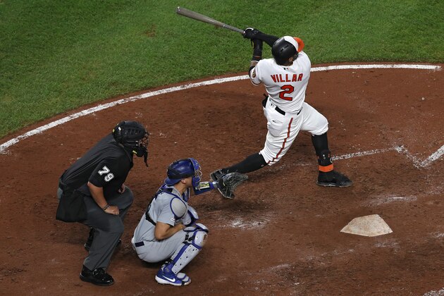 BALTIMORE, MARYLAND - SEPTEMBER 11: Jonathan Villar #2 of the Baltimore Orioles watches his three run home run against the Los Angeles Dodgers during the seventh inning at Oriole Park at Camden Yards on September 11, 2019 in Baltimore, Maryland. The home run was the 6,106th in the majors, breaking the MLB record for most home runs in a single season. (Photo by Patrick Smith/Getty Images)