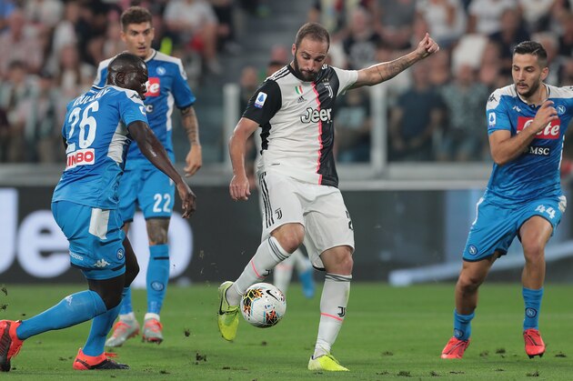 TURIN, ITALY - AUGUST 31:  Gonzalo Higuain of Juventus scores his goal during the Serie A match between Juventus and SSC Napoli at Allianz Stadium on August 31, 2019 in Turin, Italy.  (Photo by Emilio Andreoli/Getty Images )