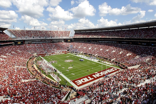 Fans fill Bryant Denny Stadium on homecoming day before an NCAA college football game between Alabama and Georgia State on Saturday, Oct. 5, 2013, in Tuscaloosa, Ala. (AP Photo/Butch Dill)