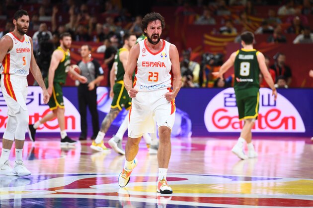 BEIJING, CHINA - SEPTEMBER 13: Sergio Llull #23 of Team Spain celebrates against Team Australia during the 2019 FIBA World Cup Semi-Finals at the Cadillac Arena on September 13, 2019 in Beijing, China.  NOTE TO USER: User expressly acknowledges and agrees that, by downloading and/or using this Photograph, user is consenting to the terms and conditions of the Getty Images License Agreement. Mandatory Copyright Notice: Copyright 2019 NBAE (Photo by Garrett W. Ellwood/NBAE via Getty Images)