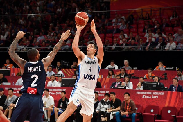 BEIJING, CHINA - SEPTEMBER 13: Luis Scola #4 of Argentina reacts against France during the 2019 FIBA World Cup Semi-Finals at the Wukesong Sport Arena on September 13, 2019 in Beijing, China.  NOTE TO USER: User expressly acknowledges and agrees that, by downloading and/or using this Photograph, user is consenting to the terms and conditions of the Getty Images License Agreement. Mandatory Copyright Notice: Copyright 2019 NBAE (Photo by Jesse D. Garrabrant/NBAE via Getty Images)