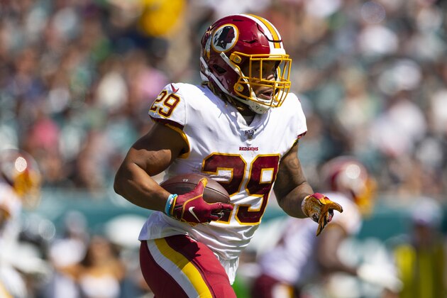 PHILADELPHIA, PA - SEPTEMBER 08: Derrius Guice #29 of the Washington Redskins runs the ball against the Philadelphia Eagles at Lincoln Financial Field on September 8, 2019 in Philadelphia, Pennsylvania. (Photo by Mitchell Leff/Getty Images)