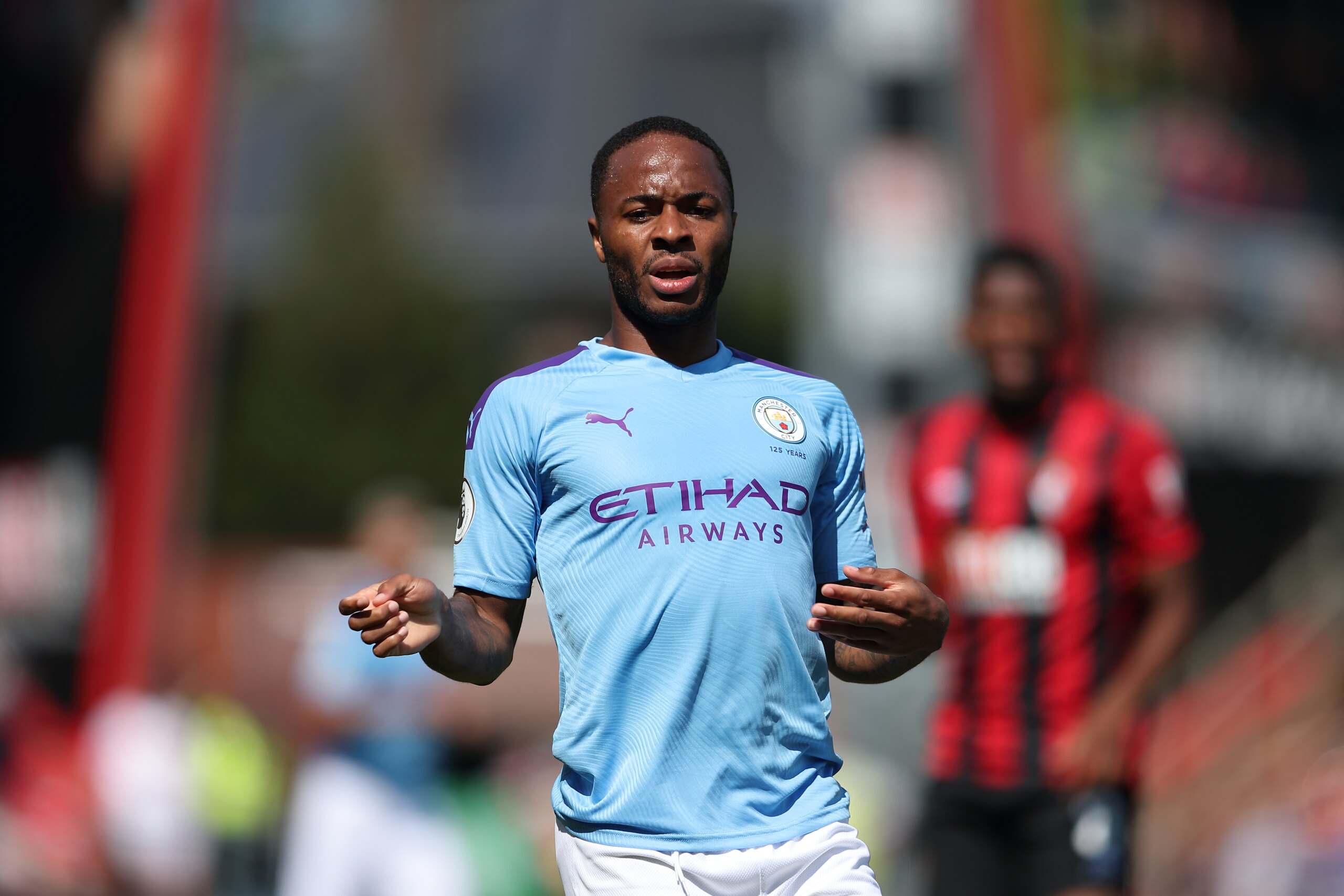 BOURNEMOUTH, ENGLAND - AUGUST 25: Raheem Sterling of Manchester City during the Premier League match between AFC Bournemouth and Manchester City at Vitality Stadium on August 25, 2019 in Bournemouth, United Kingdom. (Photo by James Williamson - AMA/Getty Images )