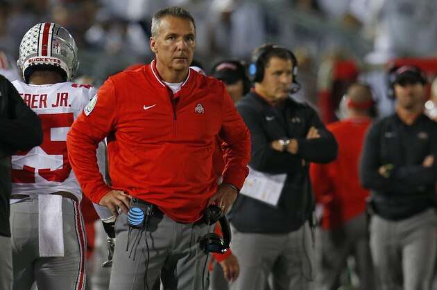 STATE COLLEGE, PA - SEPTEMBER 29:  Head coach Urban Meyer of the Ohio State Buckeyes in action against the Penn State Nittany Lions on September 29, 2018 at Beaver Stadium in State College, Pennsylvania.  (Photo by Justin K. Aller/Getty Images)